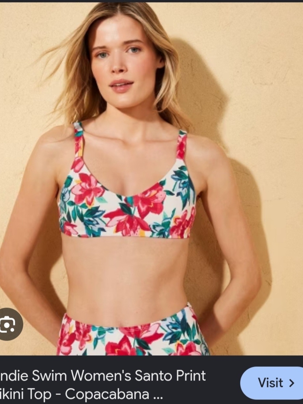Andie White Floral Bikini Top with Pink & Green Accents